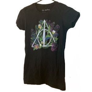 Harry Potter Deathly Hallows Graphic T-shirt | Floral | Like New | Extra Small